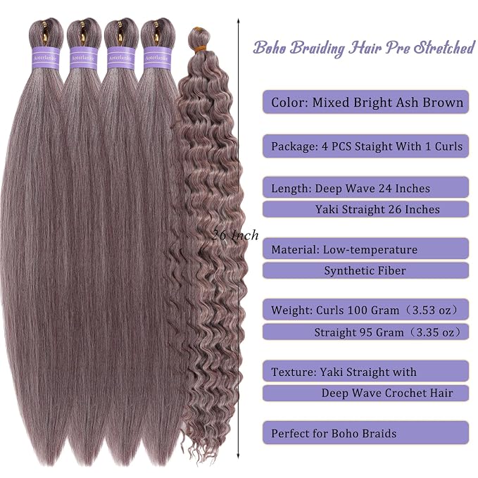Mixed Bright Ash Brown Braiding Hair with Boho Curls