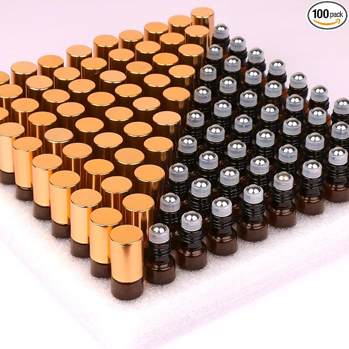 Amber Roller Bottles -100 PACK
