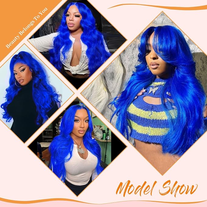 Blue Wig Human Hair