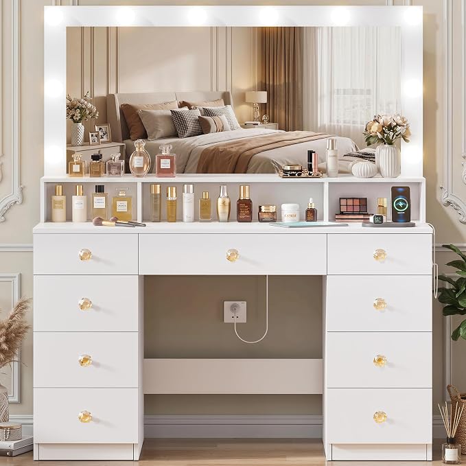 White With 9 Drawers & Large Mirror