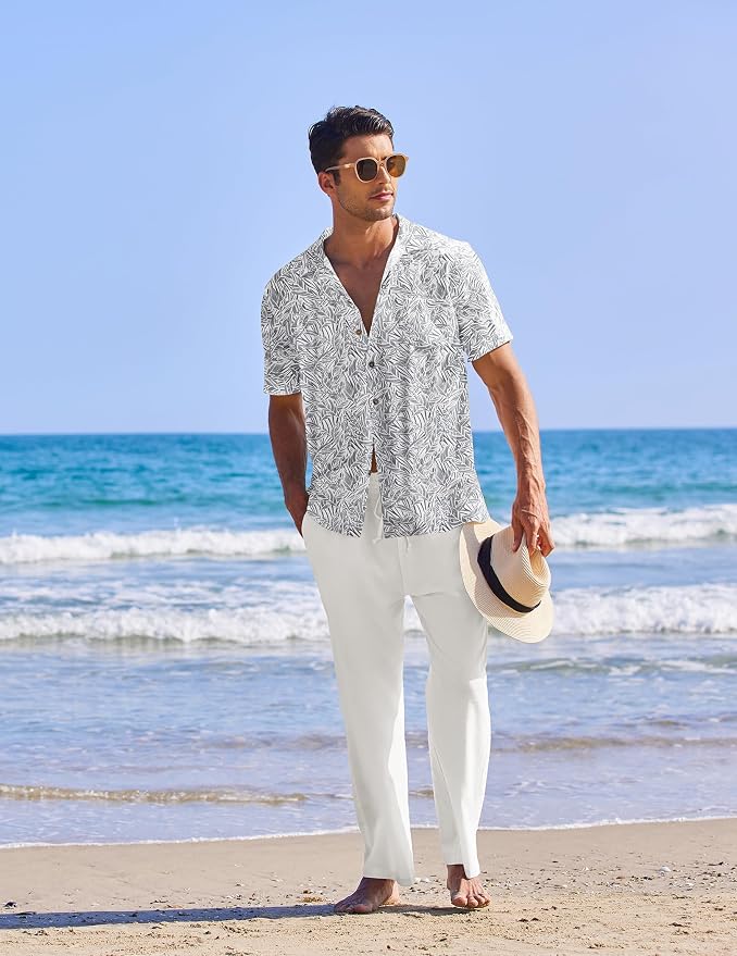White Floral Shirt/White Pants