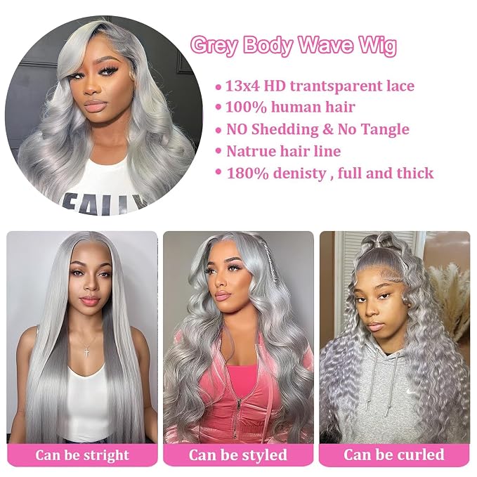 Grey Body Wave Lace Front Wigs Human Hair