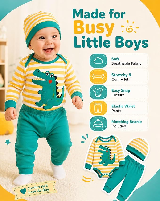 Teal Dinosaur Printed Stripe