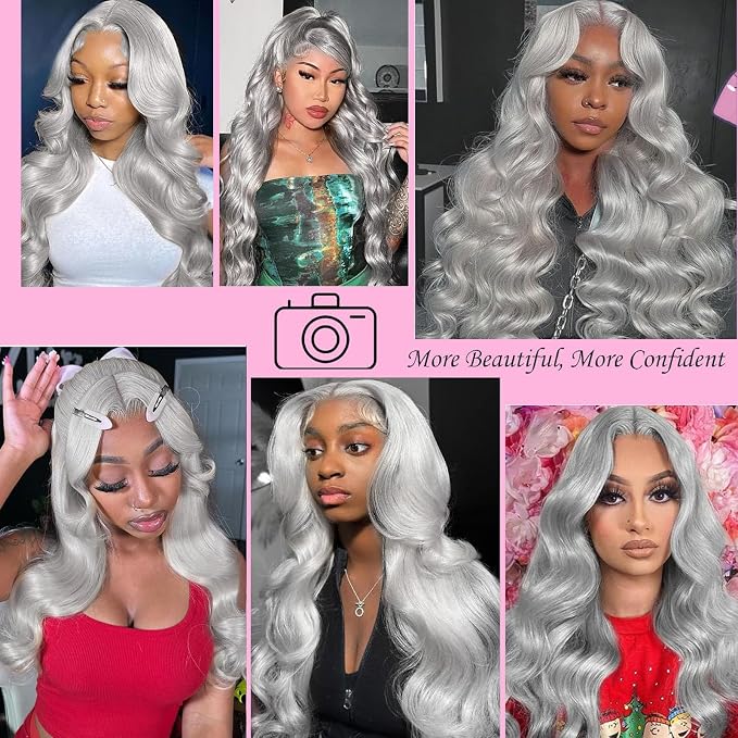 Grey Body Wave Lace Front Wigs Human Hair
