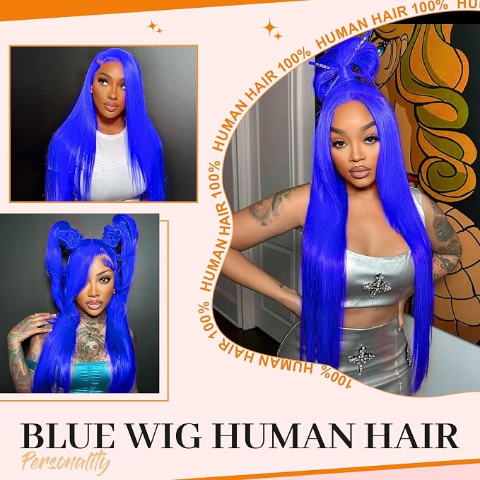 Blue Wig Human Hair