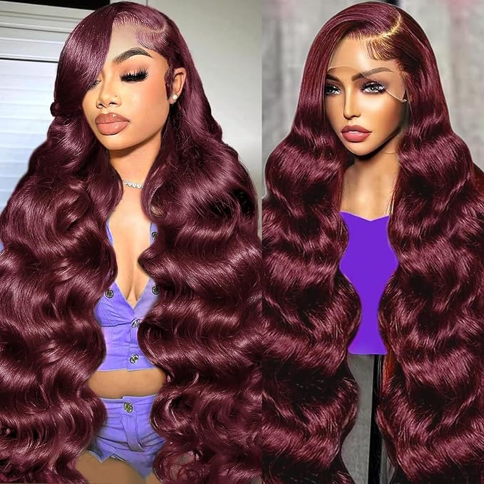 99J Body Wave Burgundy Lace Front Wigs Human Hair