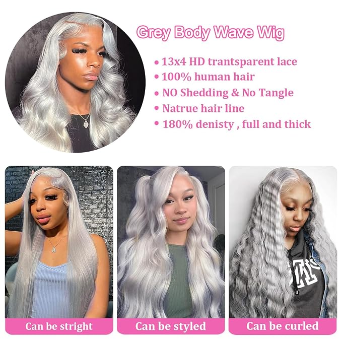 Grey Body Wave Lace Front Wigs Human Hair