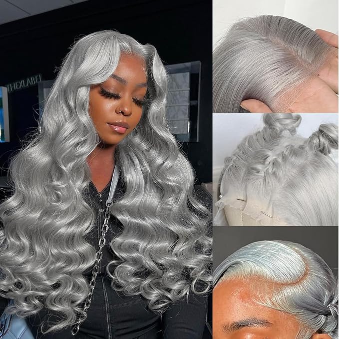 Grey Body Wave Lace Front Wigs Human Hair