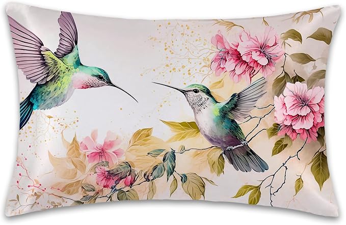 Hummingbird Birds Pink Flowers and Leaves