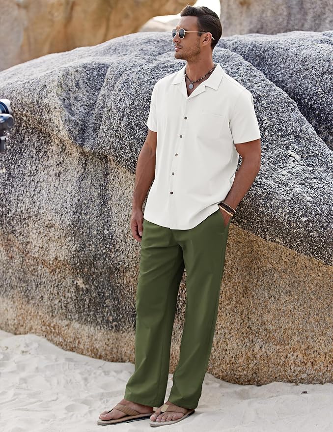 White Shirt/Army Green Pants