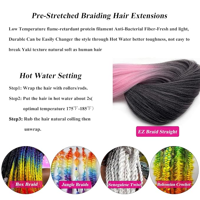 1B Pink Ombre Braiding Hair 3 Packs