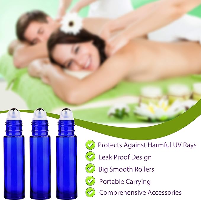 24 PACK Cobalt Blue Roller Bottles