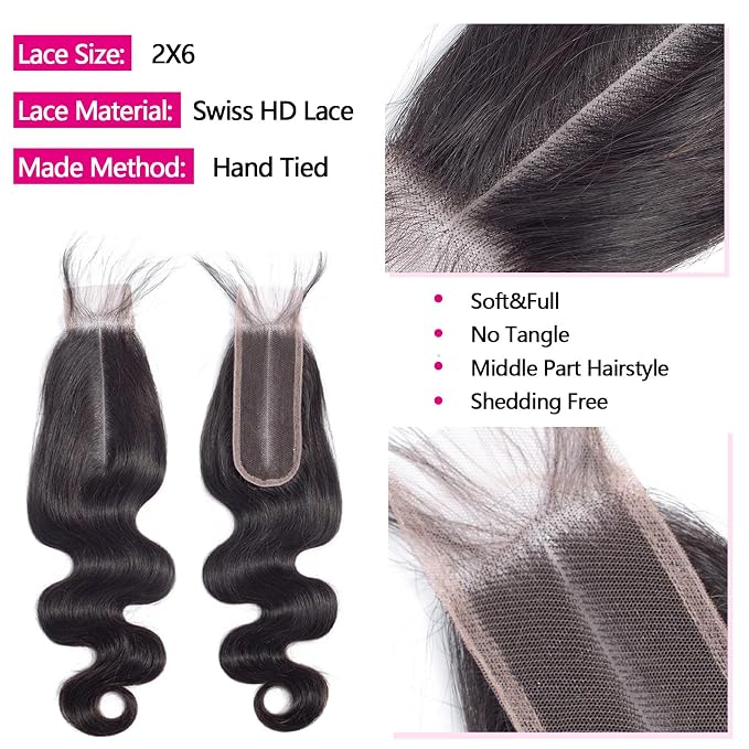 body wave bundles with 2x6 closure