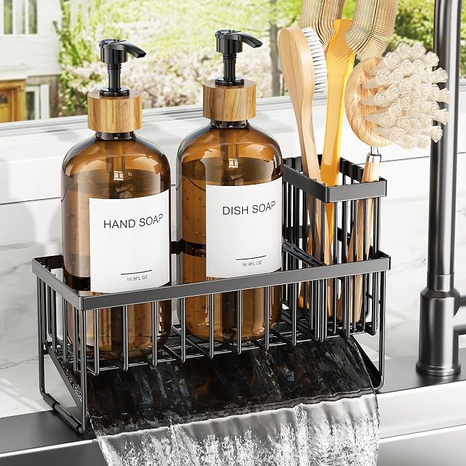 Black Sponge Holder + Amber Bottle