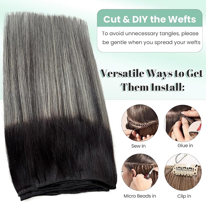 #1B Black to Silver Grey Balayage Weft