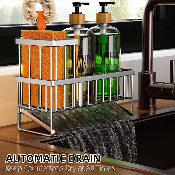 Silver Sponge Holder + Clear Bottle
