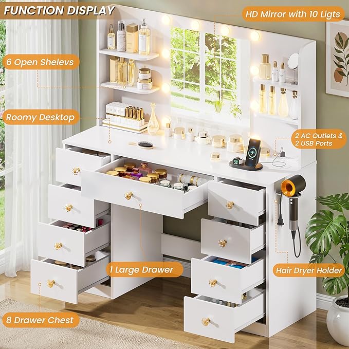 White With 9 Drawers & Shelves