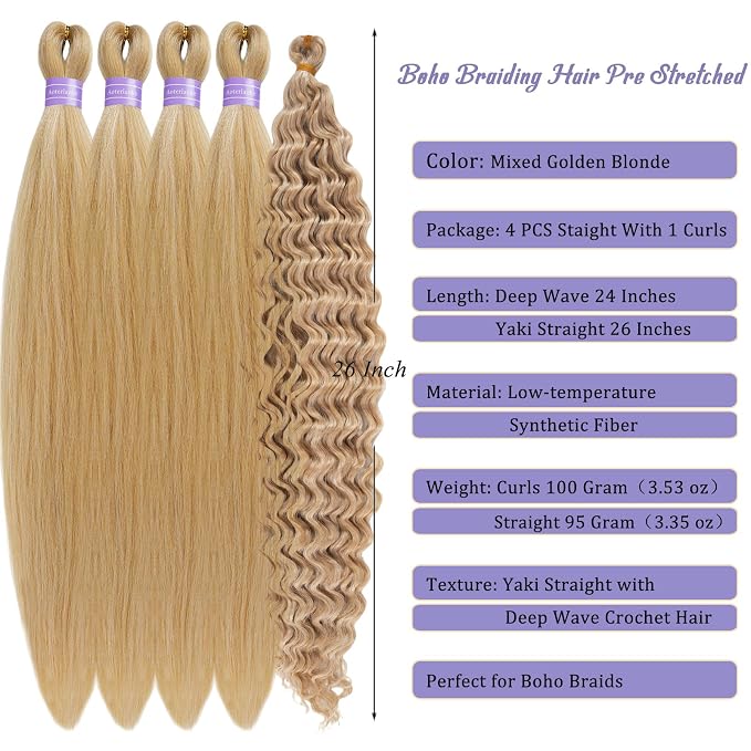 Mixed Golden Blonde Braiding Hair with Boho Curls