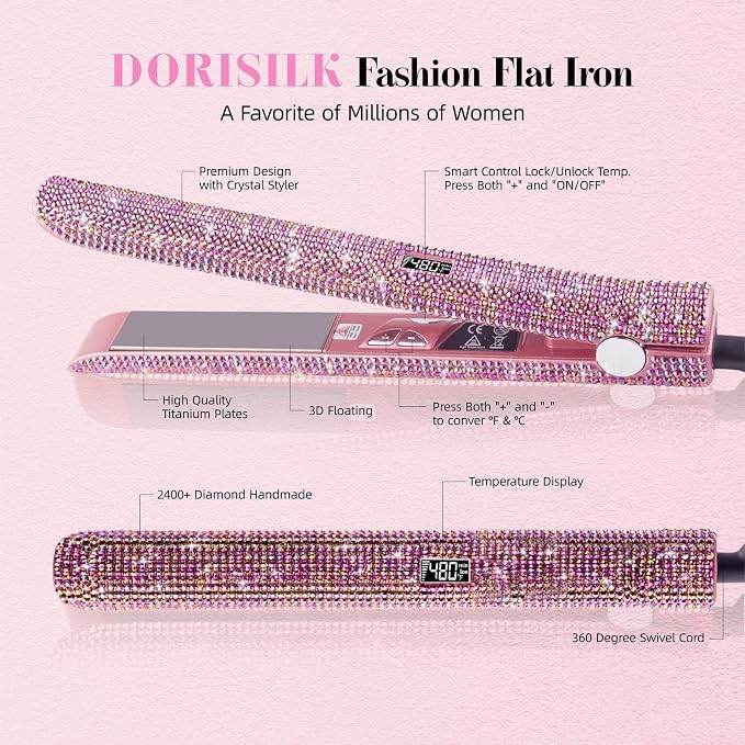 Rose Pink Rhinestone Straightener