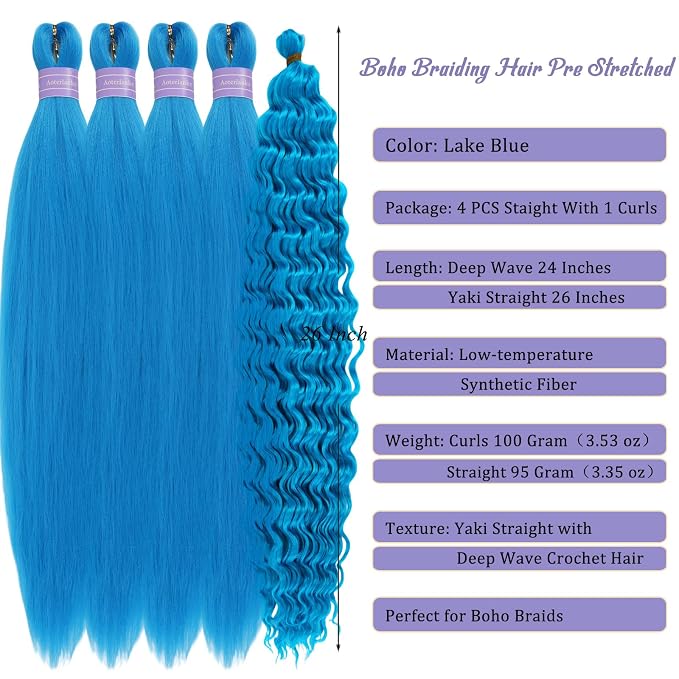 Lake Blue Braiding Hair with Boho Curls