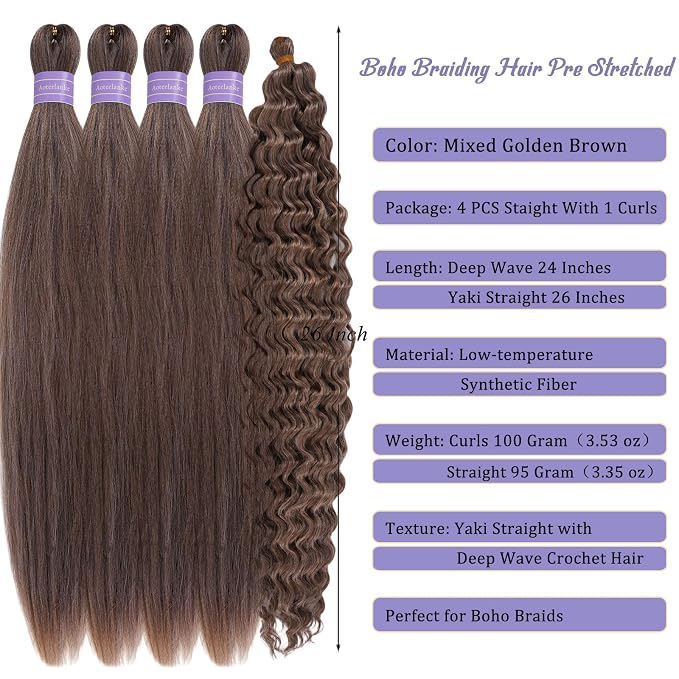 Mixed Golden Brown Braiding Hair with Boho Curls