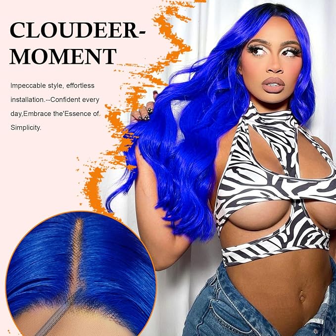 Blue Wig Human Hair