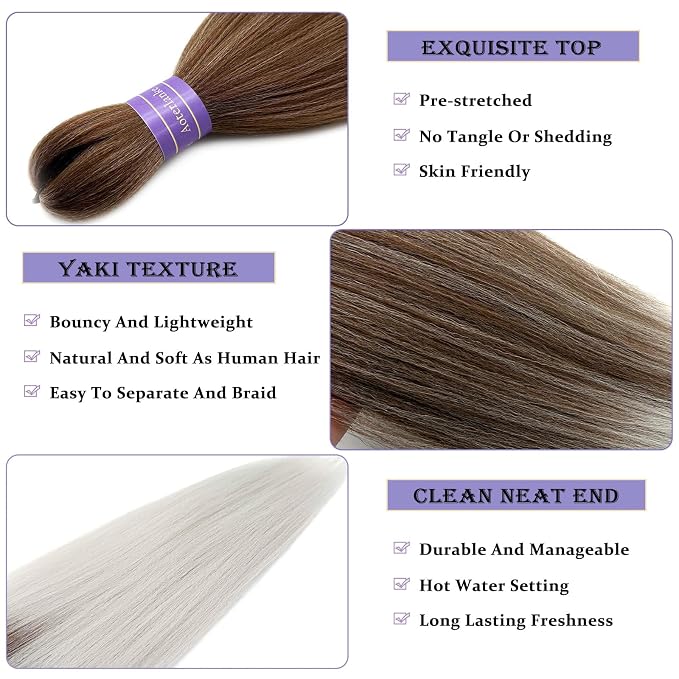 Brown and Grey Braiding Hair Pre Stretched