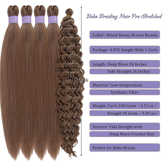 Mixed Honey Brown Blonde Braiding Hair with Boho Curls