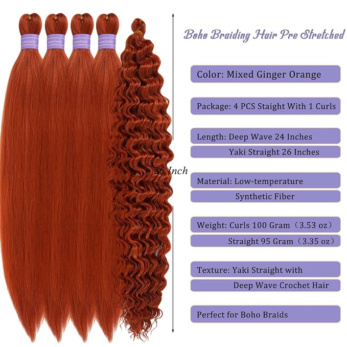 Mixed Ginger Orange Braiding Hair with Boho Curls