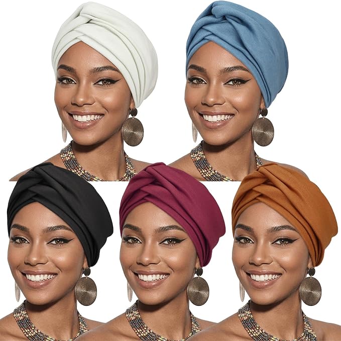 5 Pcs Cross Knotted Turban Hat: Solid Color a
