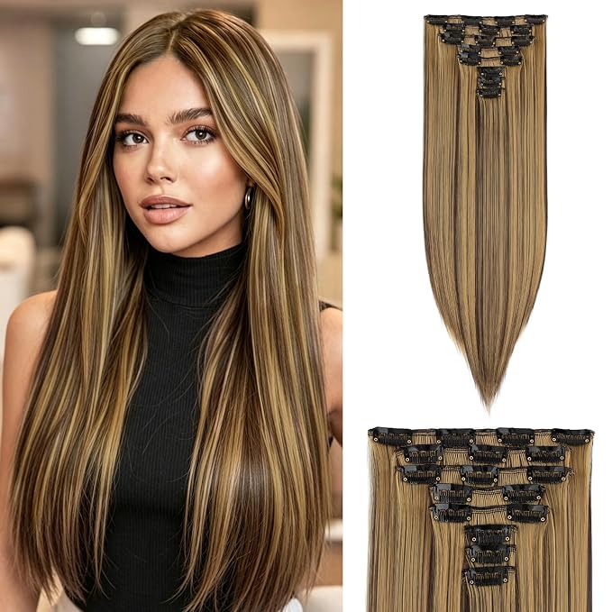 #4H27 Medium Brown with Honey Blonde Highlights