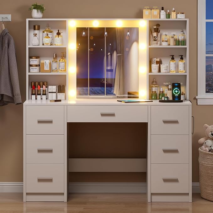 White With 7 Drawers & Shelves