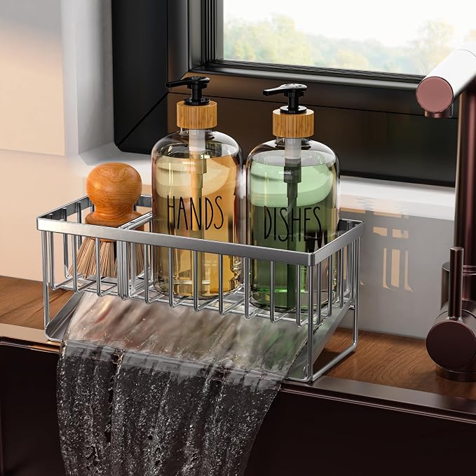 Silver Sponge Holder + Clear Bottle