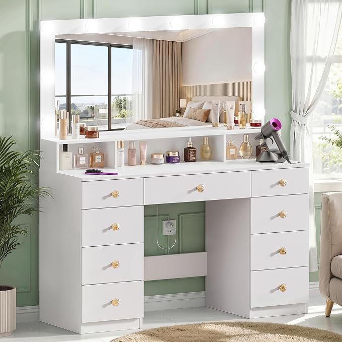White With 9 Drawers & Large Mirror