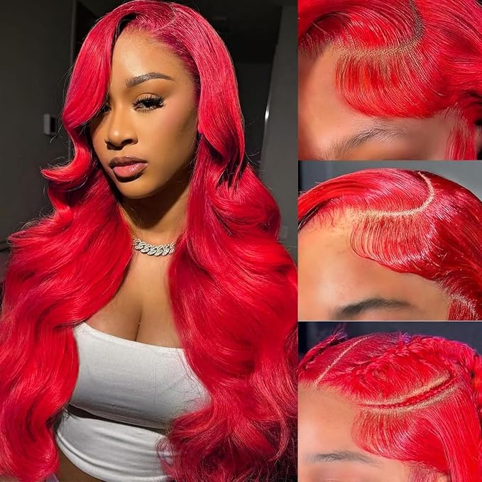 Red Body Wave Lace Front Wigs Human Hair