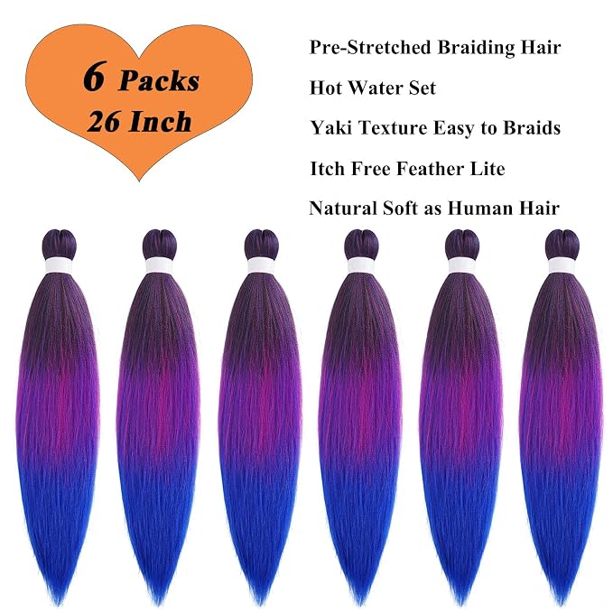 1b Pink Blue Ombre Braiding Hair 6 Packs