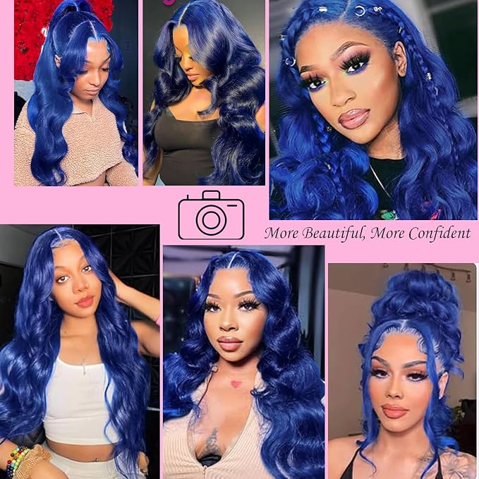 Blue Body Wave Lace Front Wigs Human Hair