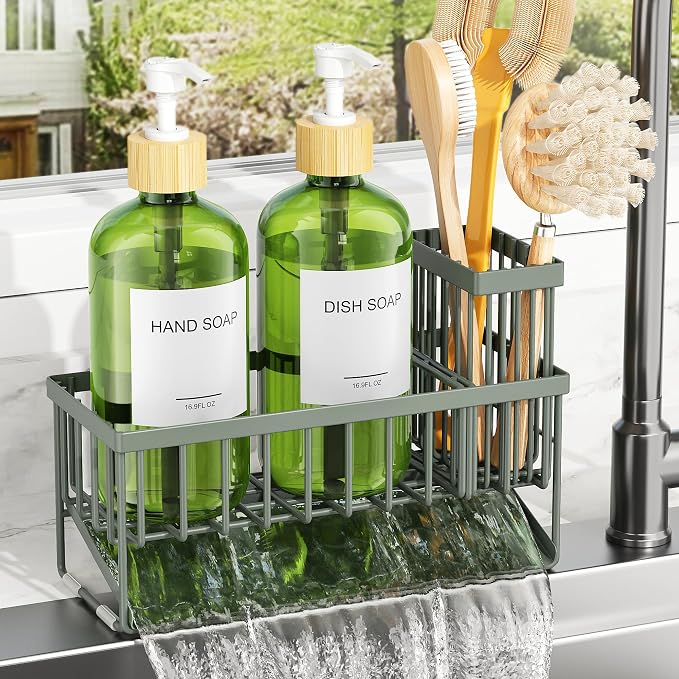 Sage Green Sponge Holder + Green Bottle