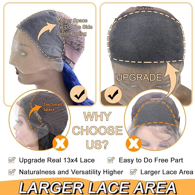 Blue Body Wave Lace Front Wigs Human Hair