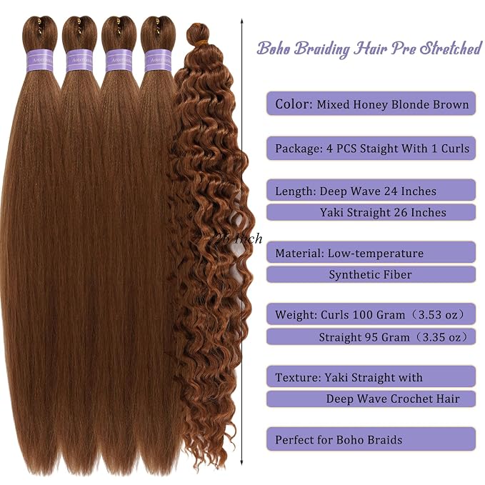 Mixed Honey Blonde Brown Braiding Hair with Boho Curls