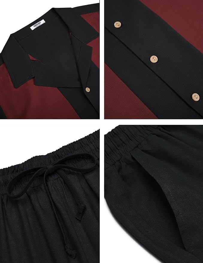 Black Patchwork Wine Red Shirt/Black Pants