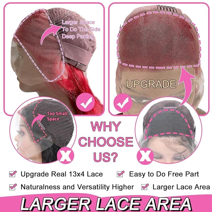 Red Body Wave Lace Front Wigs Human Hair