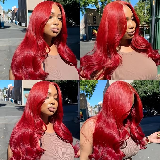 Red Body Wave Lace Front Wigs Human Hair