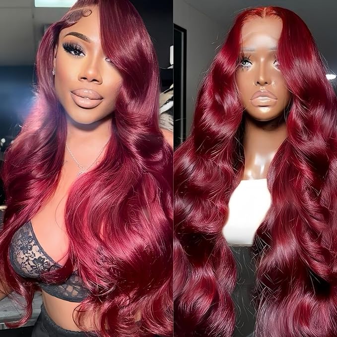 99J Body Wave Burgundy Lace Front Wigs Human Hair