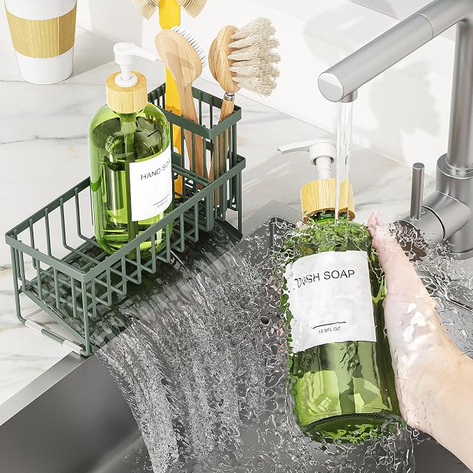 Sage Green Sponge Holder + Green Bottle