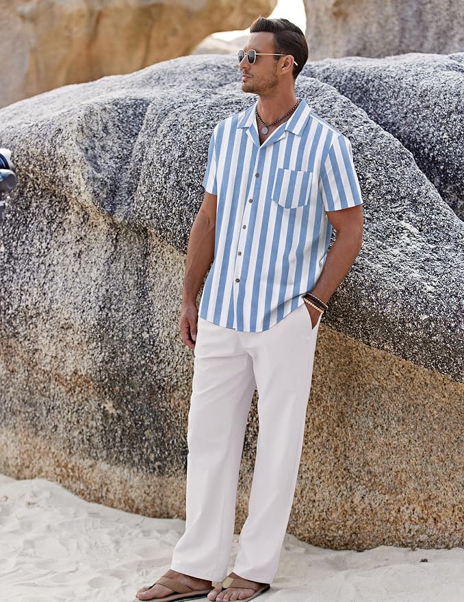 Blue Stripes Shirt/White Pants