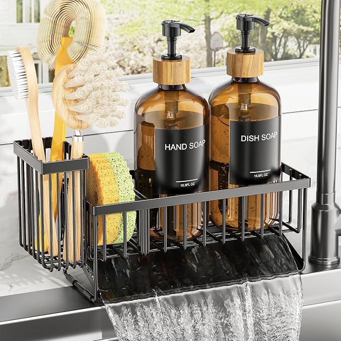 Black Sponge Holder + Amber Bottle