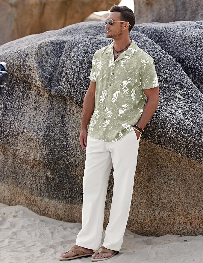 Green Floral Shirt/White Pants