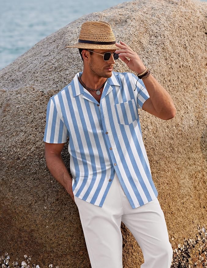 Blue Stripes Shirt/White Pants
