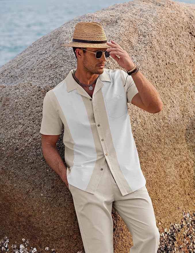 Khaki Patchwork White Shirt/Khaki Pants